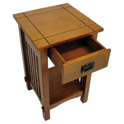 Tavolino d'appoggio in stile Mission con cassetto, in legno massello, finitura anticata