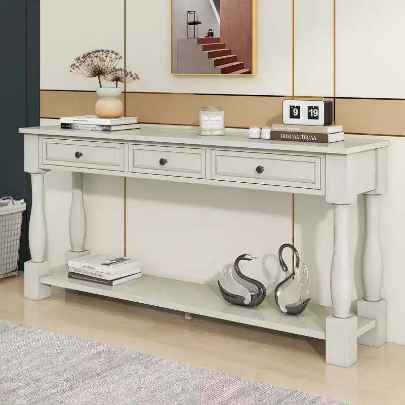 Whisen Console Longue Rectangulaire en Bois de Style Méditerranéen avec Tiroirs et Étagère
