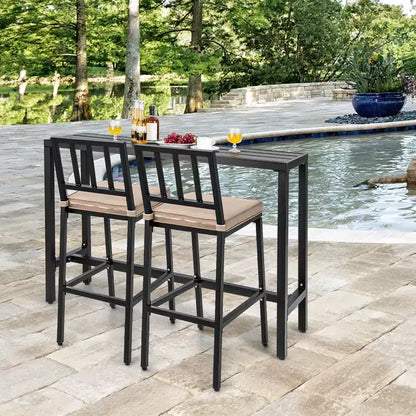 Costway Set da tavolo da pranzo per patio 3 pezzi con tavolo da bar in metallo e sedie con cuscino