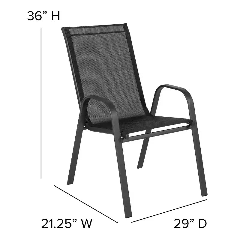 Ensemble de table de patio trois pièces Emma et Oliver avec table à cadre métallique carré avec plateau en verre trempé et deux chaises empilables Flex Comfort