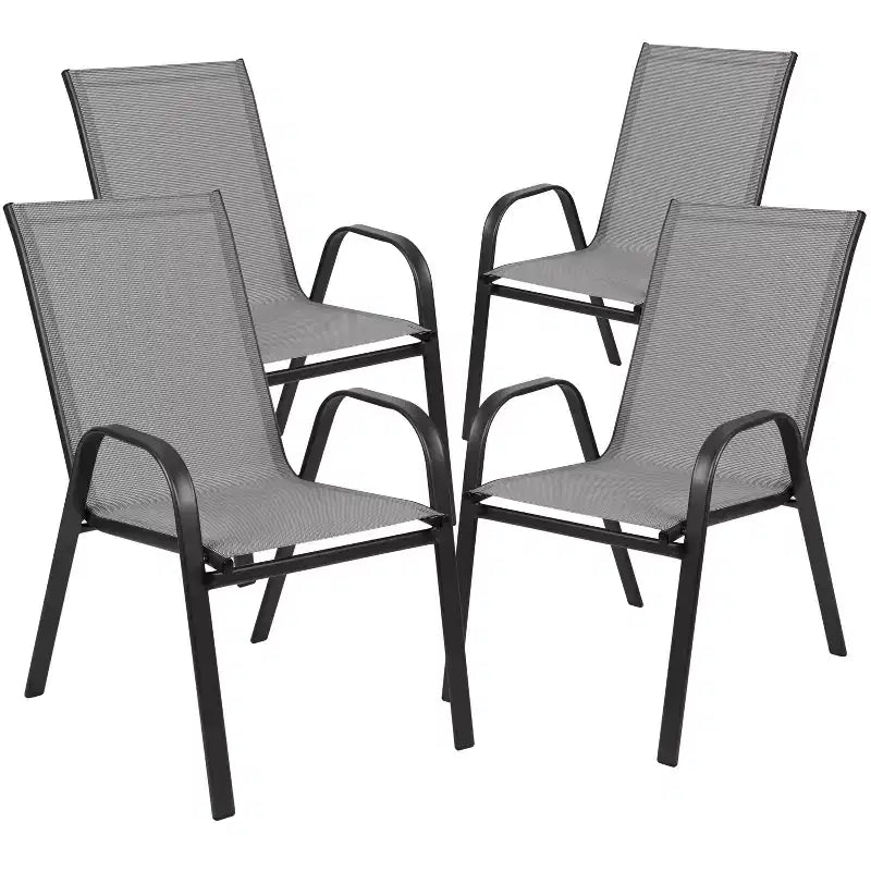 Ensemble de table de patio sept pièces Emma et Oliver avec table en métal avec plateau en verre trempé et 6 chaises empilables Flex Comfort