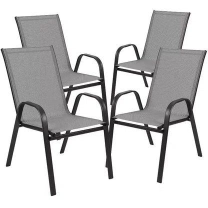 Ensemble de table de patio sept pièces Emma et Oliver avec table en métal avec plateau en verre trempé et 6 chaises empilables Flex Comfort