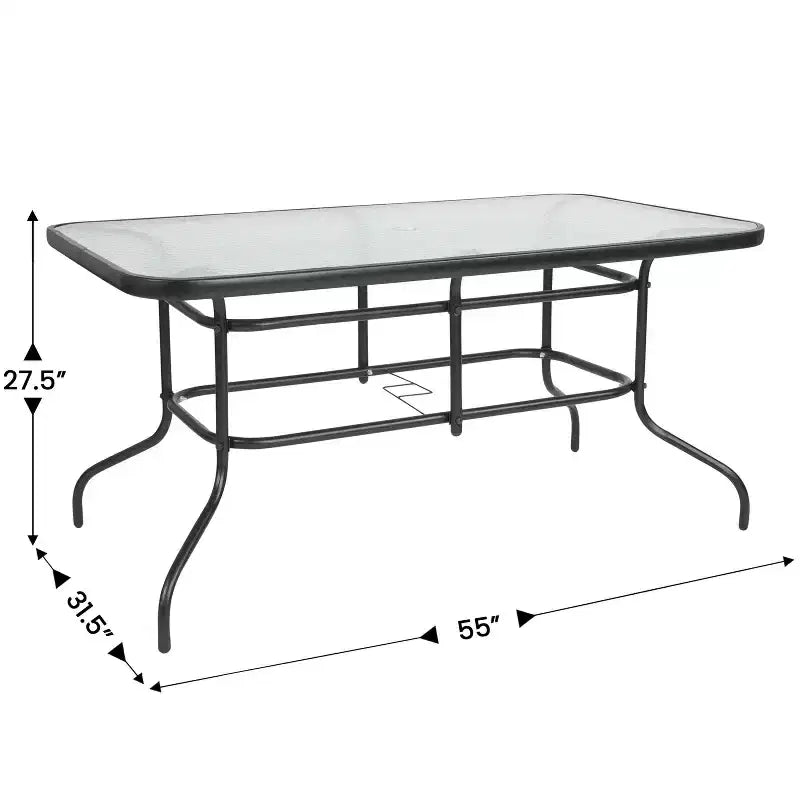 Ensemble de table de patio sept pièces Emma et Oliver avec table en métal avec plateau en verre trempé et 6 chaises empilables Flex Comfort