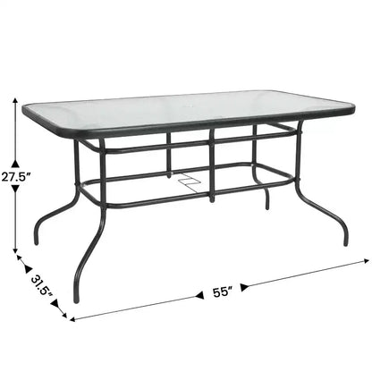 Ensemble de table de patio sept pièces Emma et Oliver avec table en métal avec plateau en verre trempé et 6 chaises empilables Flex Comfort