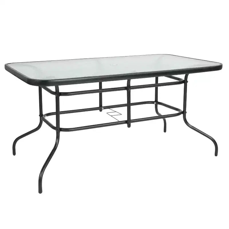 Ensemble de table de patio sept pièces Emma et Oliver avec table en métal avec plateau en verre trempé et 6 chaises empilables Flex Comfort