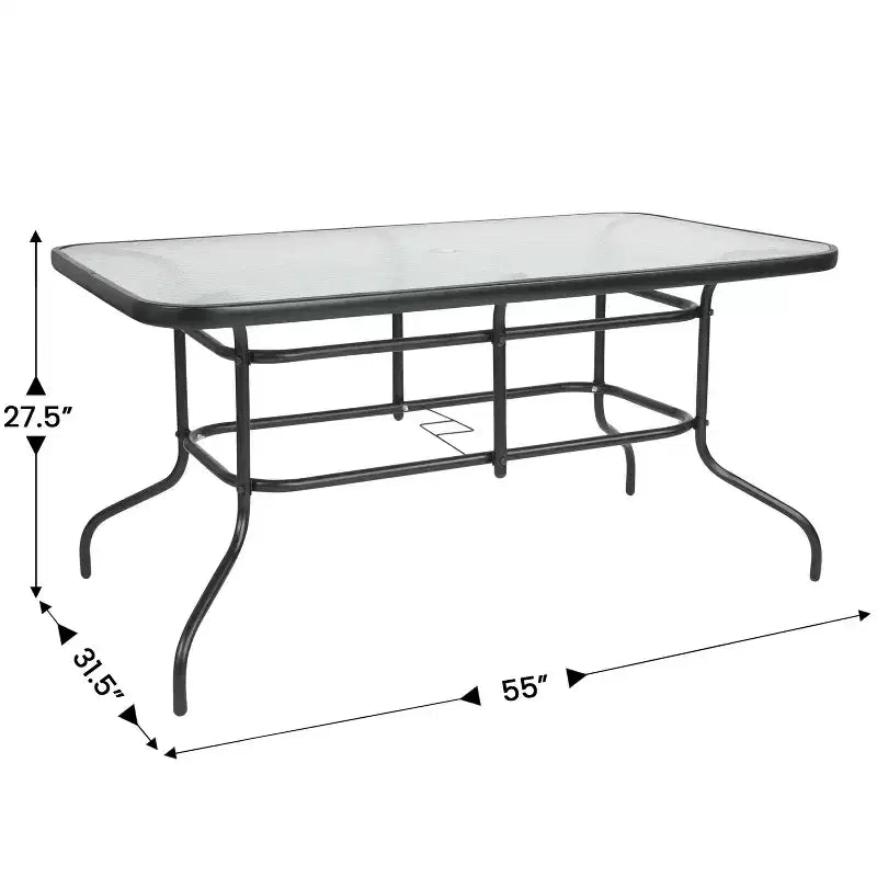 Ensemble de table de patio sept pièces Emma et Oliver avec table en métal avec plateau en verre trempé et 6 chaises empilables Flex Comfort
