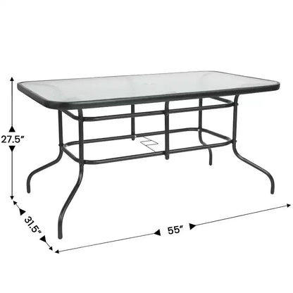 Ensemble de table de patio sept pièces Emma et Oliver avec table en métal avec plateau en verre trempé et 6 chaises empilables Flex Comfort