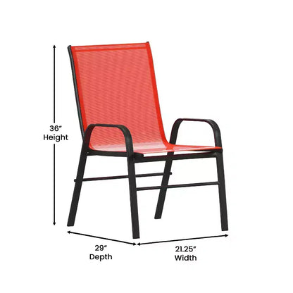 Ensemble de table de patio sept pièces Emma et Oliver avec table en métal avec plateau en verre trempé et 6 chaises empilables Flex Comfort
