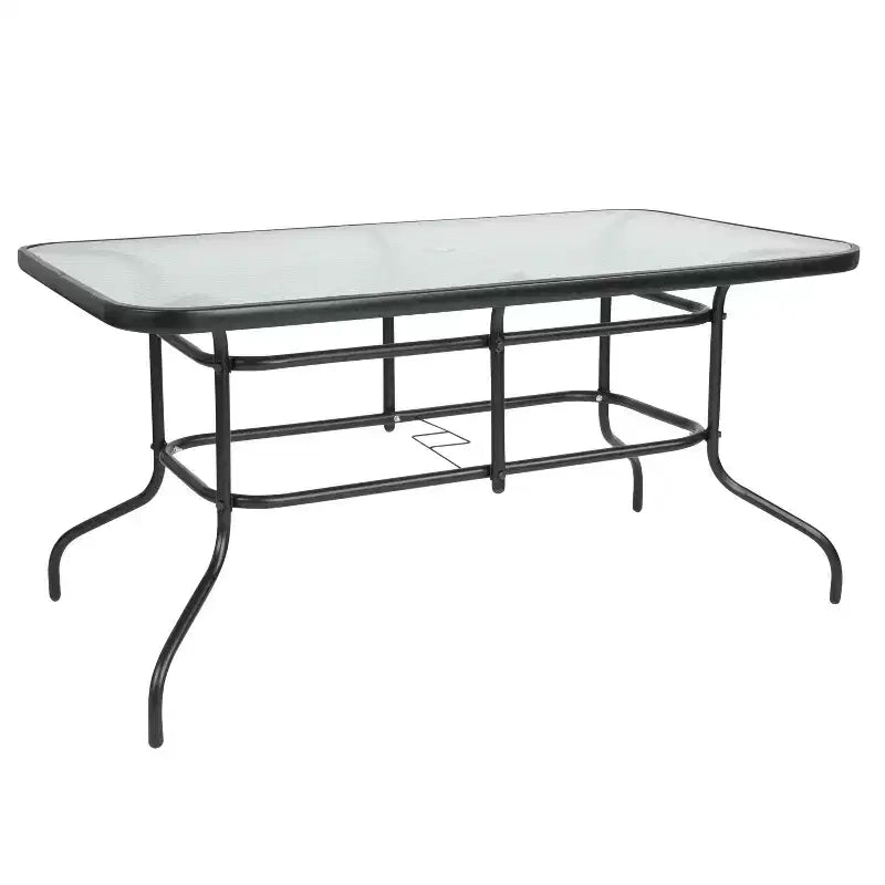 Ensemble de table de patio sept pièces Emma et Oliver avec table en métal avec plateau en verre trempé et 6 chaises empilables Flex Comfort