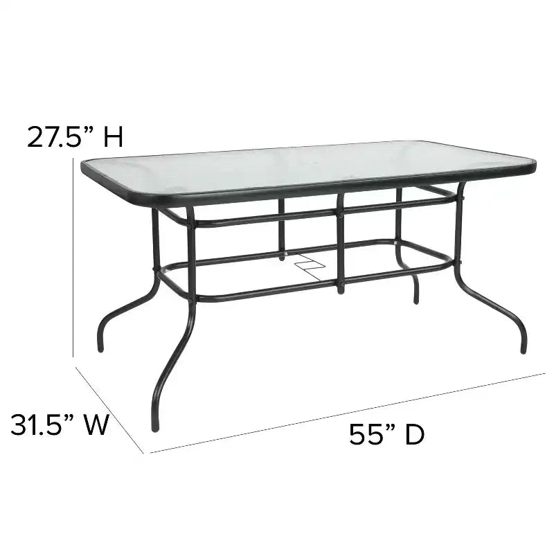 Ensemble de table de patio sept pièces Emma et Oliver avec table en métal avec plateau en verre trempé et 6 chaises empilables Flex Comfort
