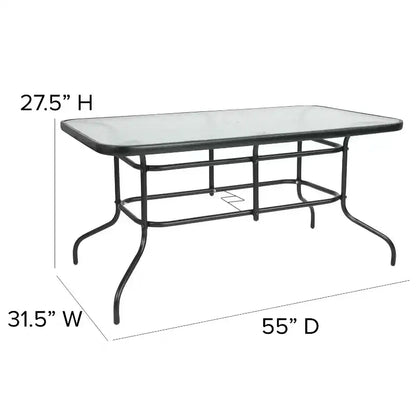 Ensemble de table de patio sept pièces Emma et Oliver avec table en métal avec plateau en verre trempé et 6 chaises empilables Flex Comfort