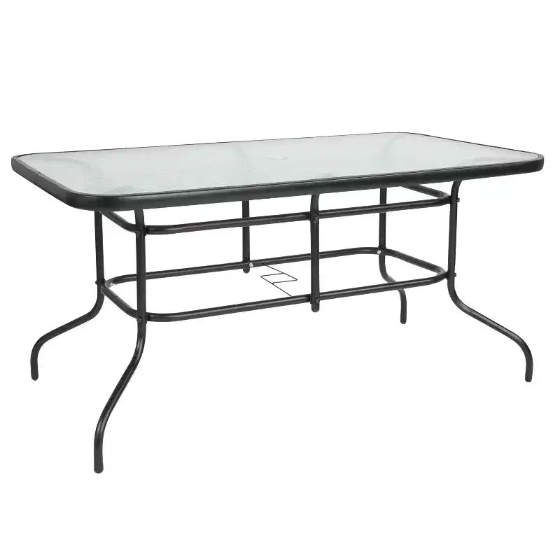 Ensemble de table de patio sept pièces Emma et Oliver avec table en métal avec plateau en verre trempé et 6 chaises empilables Flex Comfort