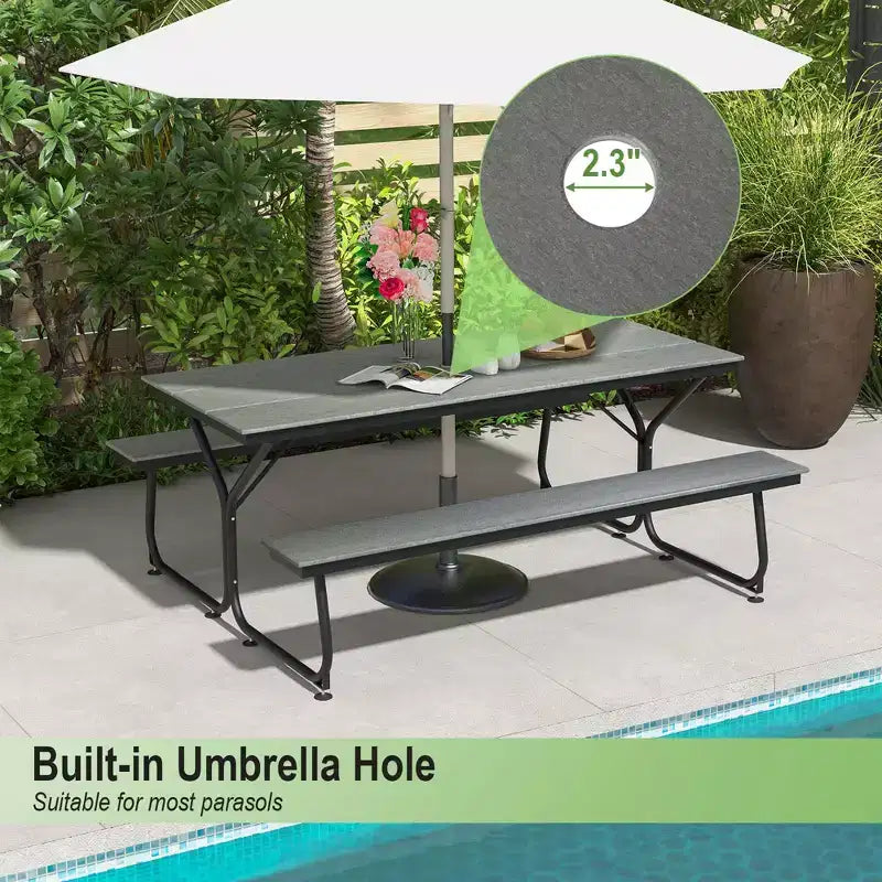Costway Ensemble table et banc de pique-nique 1,8 m Extérieur HDPE Table robuste pour 6 à 8 personnes Marron/Gris