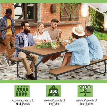 Costway Ensemble table et banc de pique-nique 1,8 m Extérieur HDPE Table robuste pour 6 à 8 personnes Marron/Gris