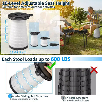 Costway Ensemble table et 2 tabourets pliants 3 pièces avec table de camping et 2 tabourets LED rétractables