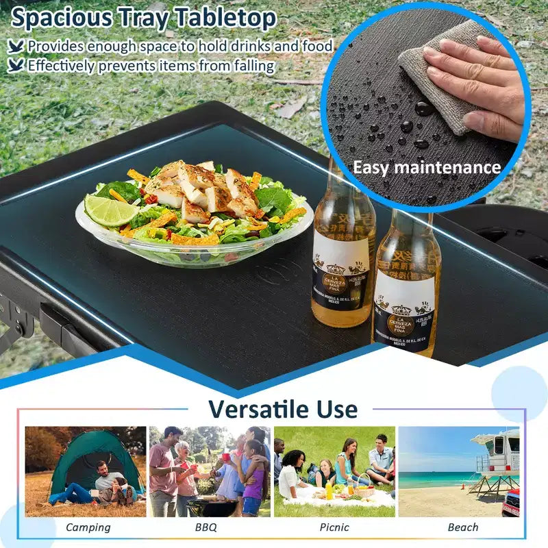 Costway Ensemble table et 2 tabourets pliants 3 pièces avec table de camping et 2 tabourets LED rétractables