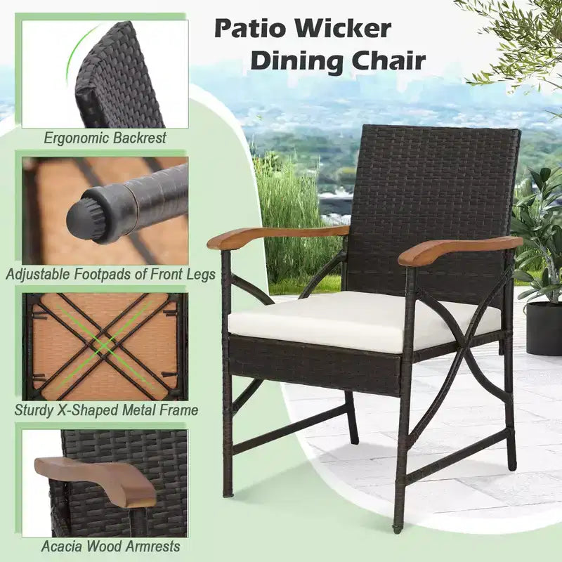 Costway Salon de Jardin 5 Pièces en Rotin, Fauteuils Rembourrés, Table en Bois d'Acacia avec Trou de Parasol