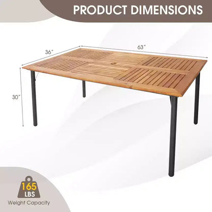 Costway Salon de Jardin 5 Pièces en Rotin, Fauteuils Rembourrés, Table en Bois d'Acacia avec Trou de Parasol