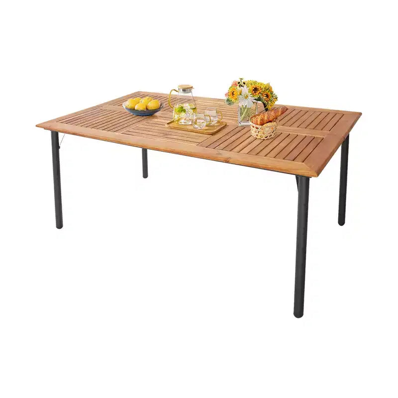 Costway Salon de Jardin 5 Pièces en Rotin, Fauteuils Rembourrés, Table en Bois d'Acacia avec Trou de Parasol