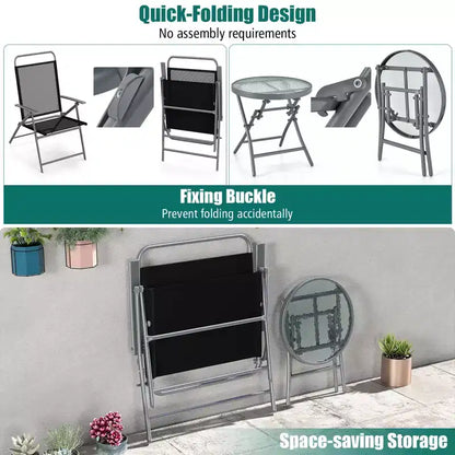 Costway Set 3 Pezzi Pieghevole Tavolo e Sedie da Giardino, Sedile Extra-Large, Struttura in Metallo, Portatile per Esterni