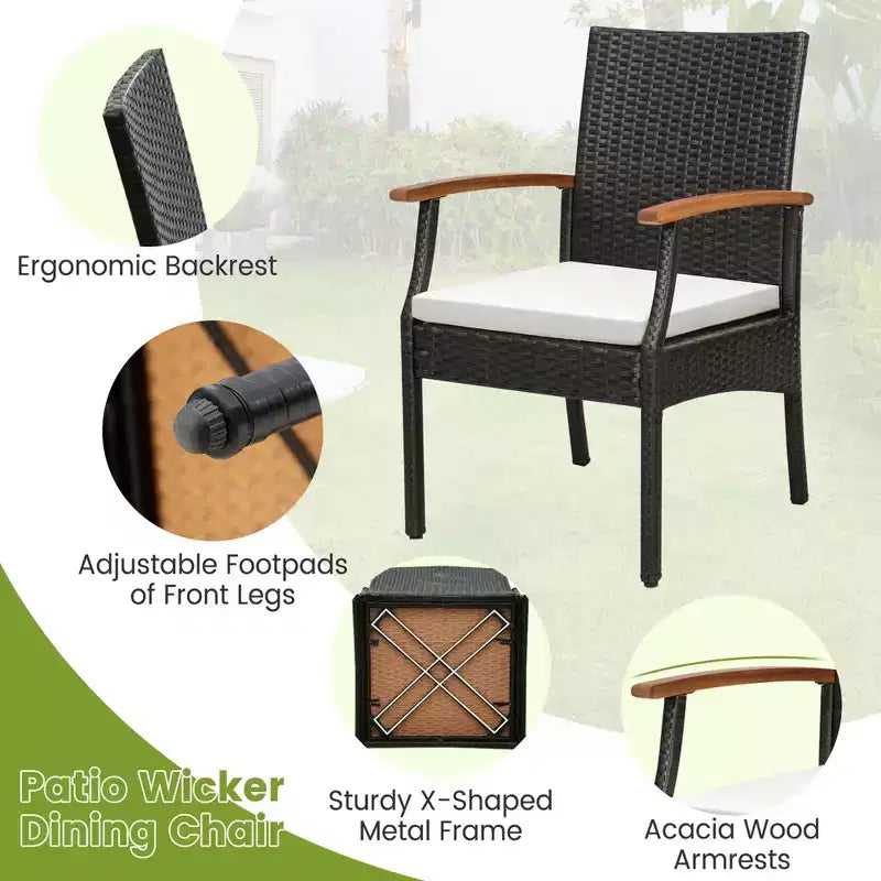 Ensemble de salle à manger Costway 7 pièces en rotin pour patio, table en bois d'acacia, 6 chaises en osier avec trou pour parasol