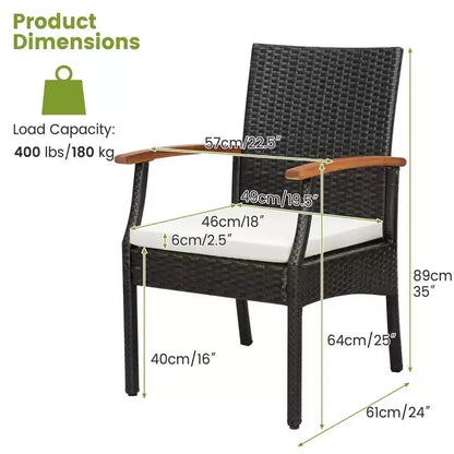 Ensemble de salle à manger Costway 7 pièces en rotin pour patio, table en bois d'acacia, 6 chaises en osier avec trou pour parasol