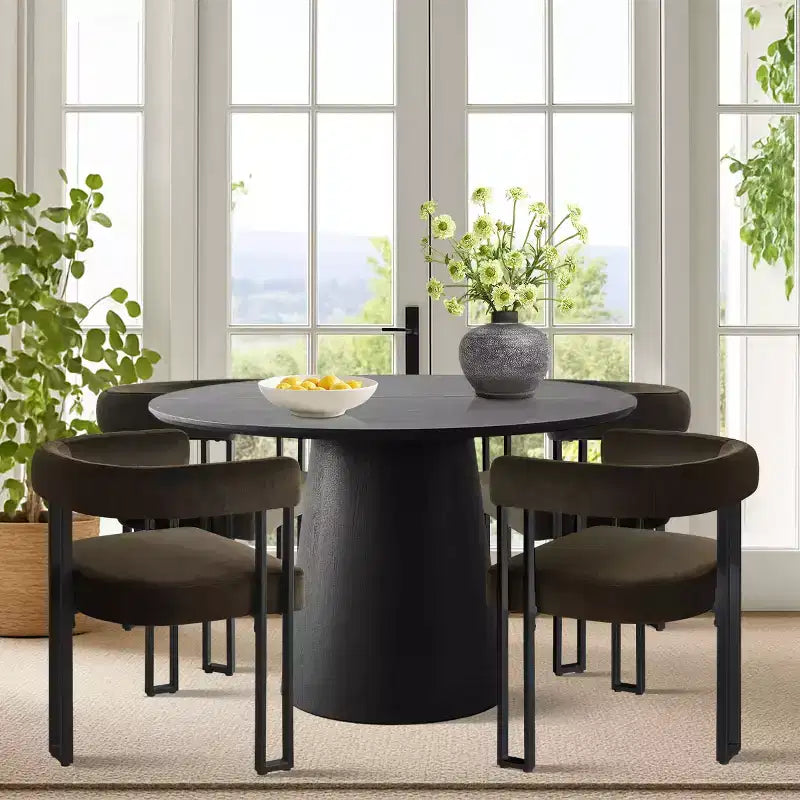 Set tavolo da pranzo allungabile da 120-210 cm per 4 persone, tavolo nero e 4 sedie da pranzo imbottite in velluto con gambe in metallo, stile moderno