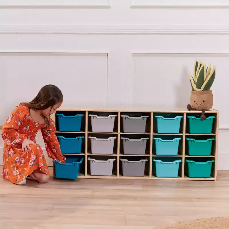 Meuble de rangement 15 bacs ECR4Kids Streamline avec 15 bacs à façade incurvée, 3x5, mobilier pour enfants