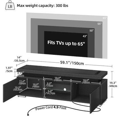 Meuble TV moderne Moasis pour TV 43-65 - Meuble TV console multimédia avec lumières LED