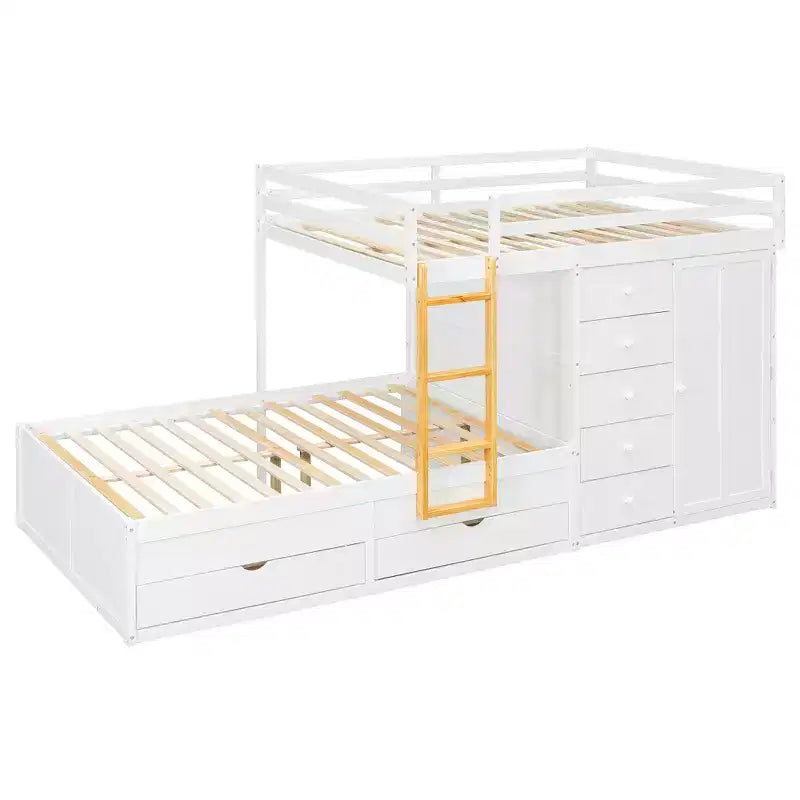 Lit superposé complet Whisen avec 2 grands tiroirs, 5 petits tiroirs et petite armoire