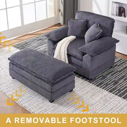 56.9 W Poltrona Oversize con Pouf, Poltrona da Lettura per Camera da Letto, Divano Letto Pigro, Poltrona Reclinabile Singola Moderna Oversize