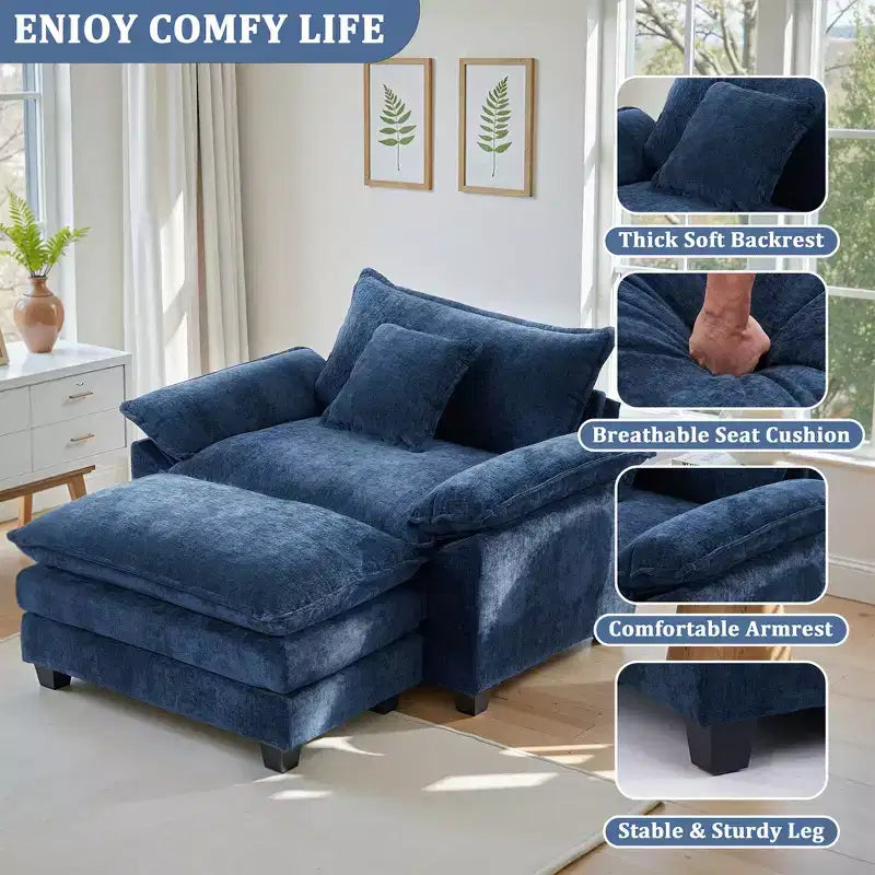 Poltrona a sacco oversize in ciniglia EHMKNP con pouf