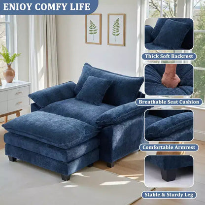 Poltrona a sacco oversize in ciniglia EHMKNP con pouf
