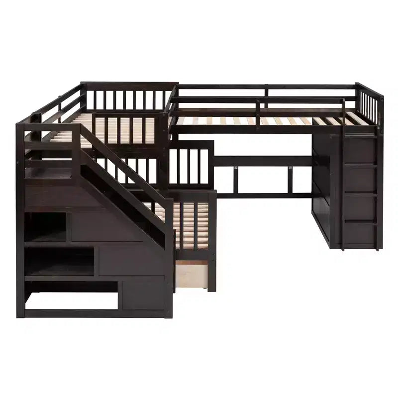 Lit superposé en L Whisen Modern Design (jumeau sur grand) avec 3 tiroirs, bureau portable et armoire