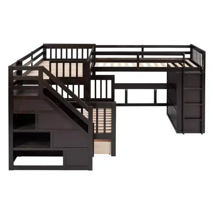 Lit superposé en L Whisen Modern Design (jumeau sur grand) avec 3 tiroirs, bureau portable et armoire