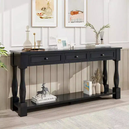 Whisen Console Longue Rectangulaire en Bois de Style Méditerranéen avec Tiroirs et Étagère