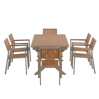 Ensemble de salle à manger d'extérieur extensible 7 pièces avec table extensible et 6 fauteuils