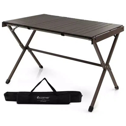 Tavolo da campeggio portatile in alluminio Costway per 4-6 persone, leggero, pieghevole, grigio/marrone