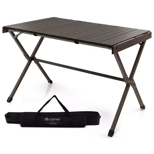 Tavolo da campeggio portatile in alluminio Costway per 4-6 persone, leggero, pieghevole, grigio/marrone