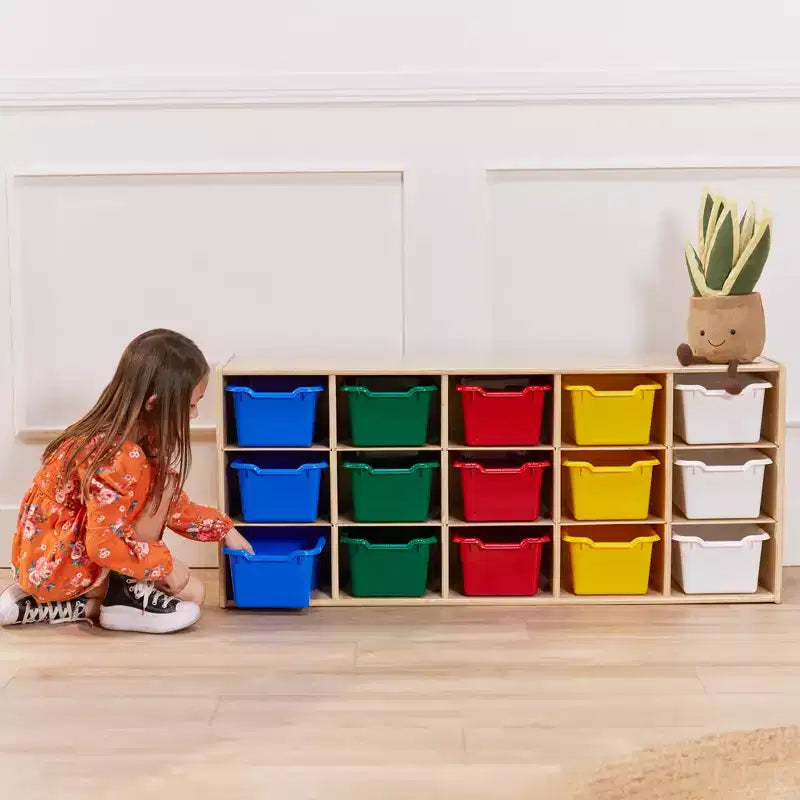 Meuble de rangement 15 bacs ECR4Kids Streamline avec 15 bacs à façade incurvée, 3x5, mobilier pour enfants