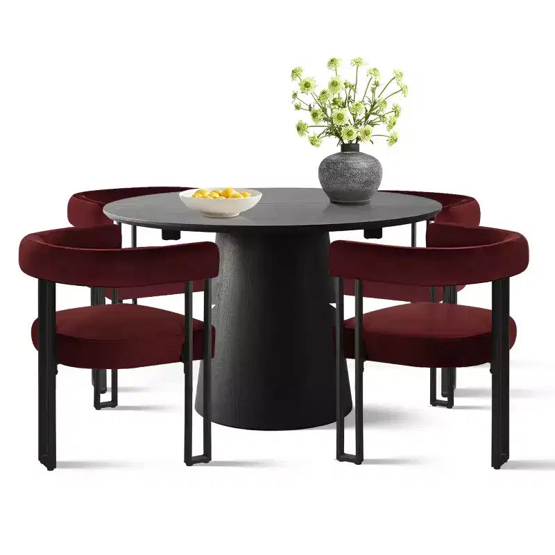 Set tavolo da pranzo allungabile da 120-210 cm per 4 persone, tavolo nero e 4 sedie da pranzo imbottite in velluto con gambe in metallo, stile moderno