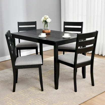 Set di 5 mobili da pranzo in legno massello 47L (1 tavolo + 4 sedie con schienale a doghe)