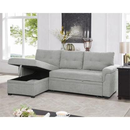 Divano componibile convertibile reversibile con letto estraibile, chaise longue con contenitore nascosto e gambe durevoli