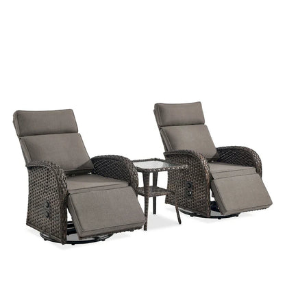 Pocassy 3PCS Versatile Outdoor Recliner Chair with Side Table Grey Cushion