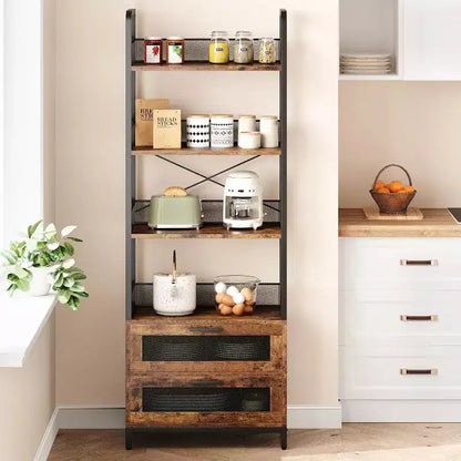 Étagère industrielle de 180 cm avec tiroirs, Bibliothèque rustique à 4 niveaux pour salon, chambre, bureau, marron