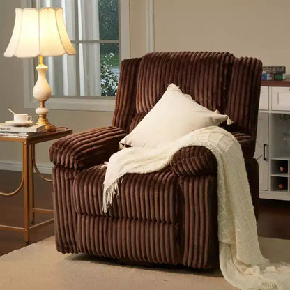 Poltrona reclinabile in velluto a coste, Divano reclinabile manuale con maniglia, Braccioli imbottiti, Imbottitura spessa, Tasca laterale, Soggiorno, Camera da letto, Home Theater, Grigio scuro