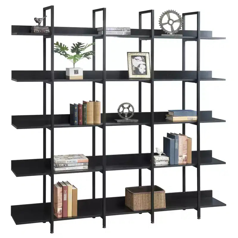 Étagère de style industriel vintage Whisen avec cadre en métal et panneau MDF, bibliothèque ouverte pour le bureau à domicile