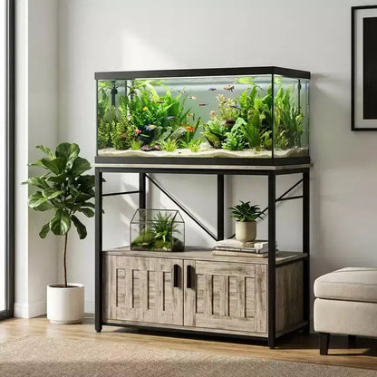 Supporto per acquario resistente per vasche da 150-190 litri, mobile in metallo e legno, capacità 300 kg, porta accessori per pesci, organizer elegante per la casa