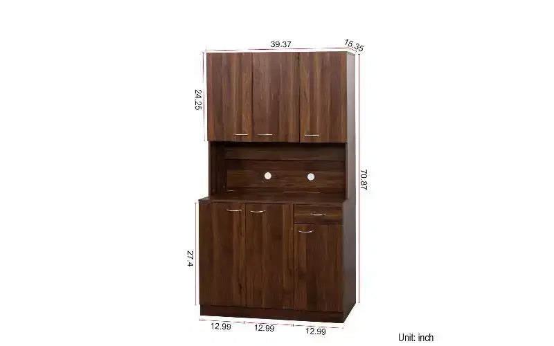 Mobile Contenitore a 6 Ante, Armadio Alto 180 cm e Mobile da Cucina con Cassetto e Ripiano Aperto, Credenza da Cucina e Mobiletto per Camera da Letto in MDF