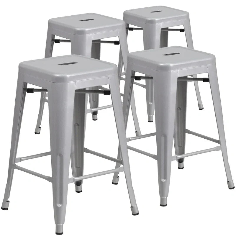 Lot de 4 tabourets de comptoir sans dossier en métal de 61 cm, pour l'intérieur ou l'extérieur, avec assise carrée